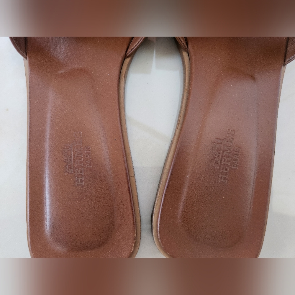 Brown Olympe Leather Slide Sandals - Picture 5 of 14